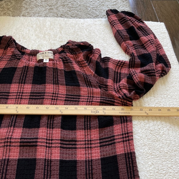Anthropologie Cloth & Stone Women's Mini Dress Size L Plaid Pink Boho Peasant - Picture 7 of 9